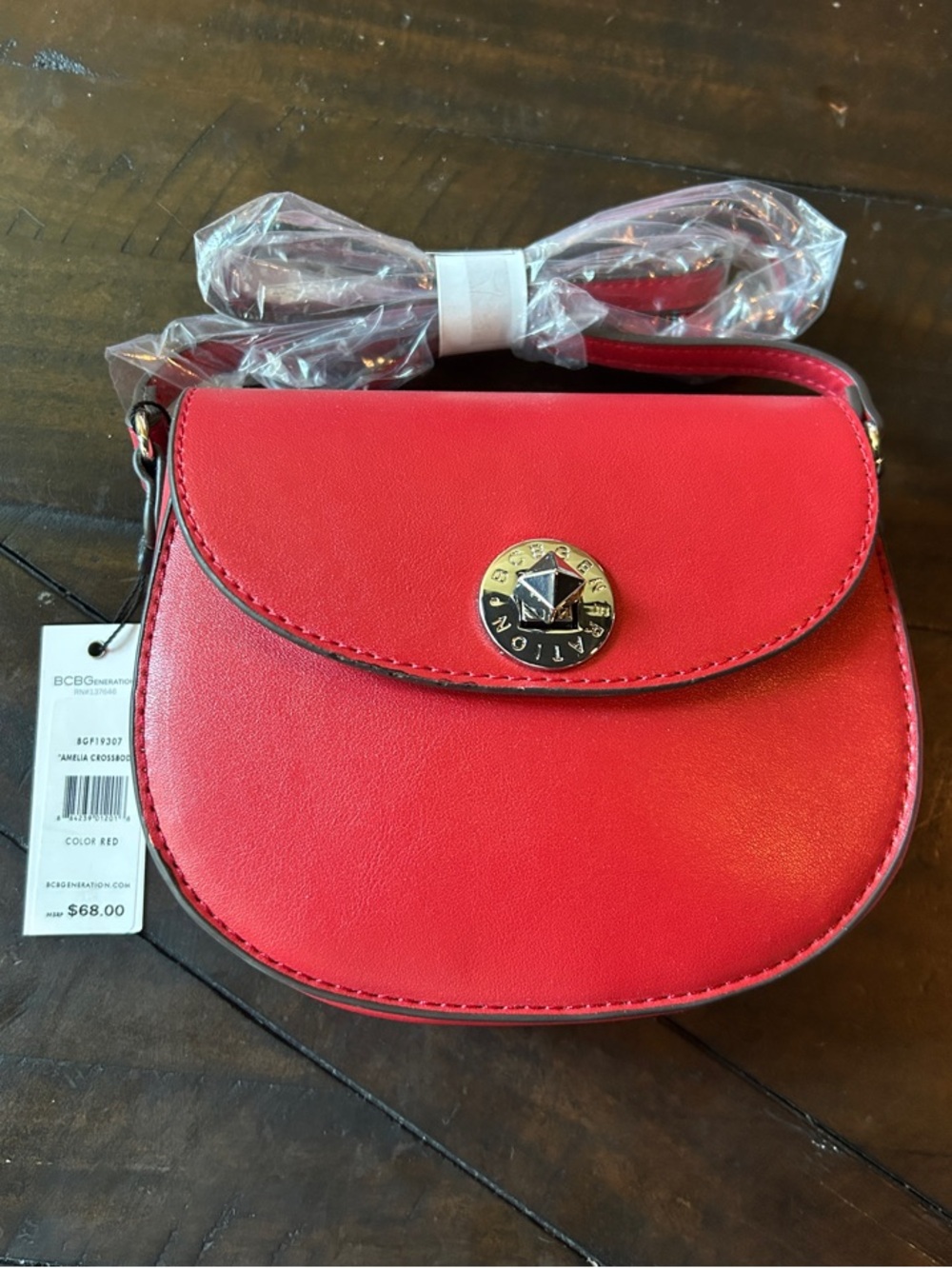 BCBGeneration Red Crossbody Saddle Bag with Gold Turn-Lock
